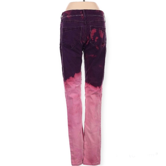 Express Women’s 2 Burgundy and Bleach jegging denim leggings dip dye pink skinny - Picture 2 of 2
